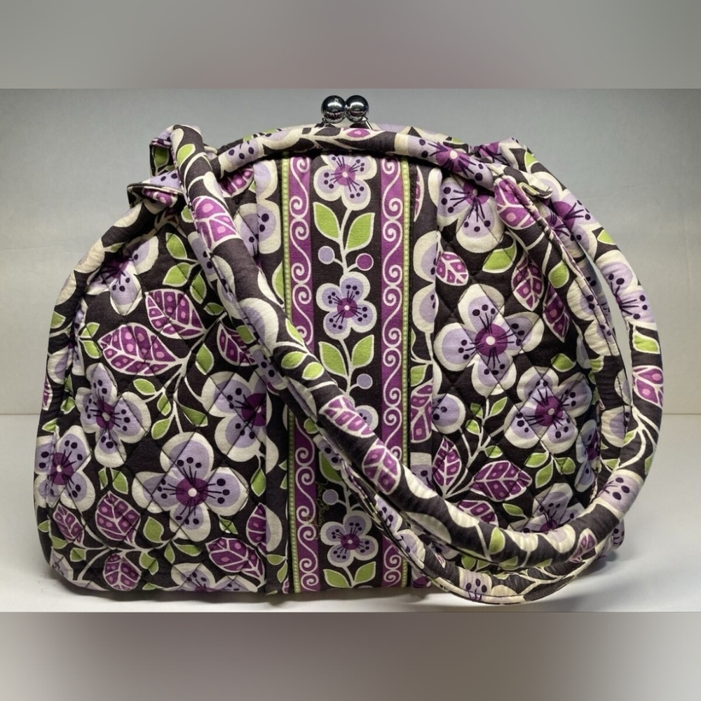 Vera Bradley Designer Eloise Plum Petals Dome Shoulder Purse Bag Kiss Closure